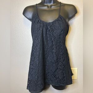 Patrick J. Kincaid Black Lace Racerback Scoop Neck Tank Top Camisole Layering M
